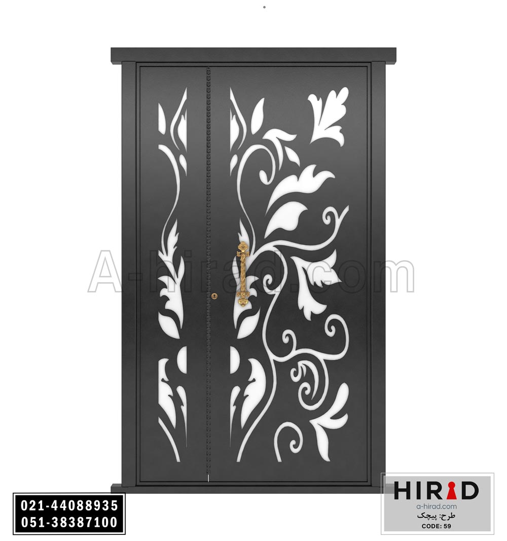 درب فلزی لیزری یک و نیم لنگه هیراد طرح پیچک کد 1559 عرض 153 ارتفاع 223 